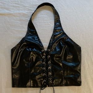Shein leather halter lace up crop top size medium